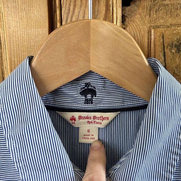 Brooks Brothers Red Fleece 6 Striped Button Front Dress Blue White Sleeveless - Picture 4 of 11